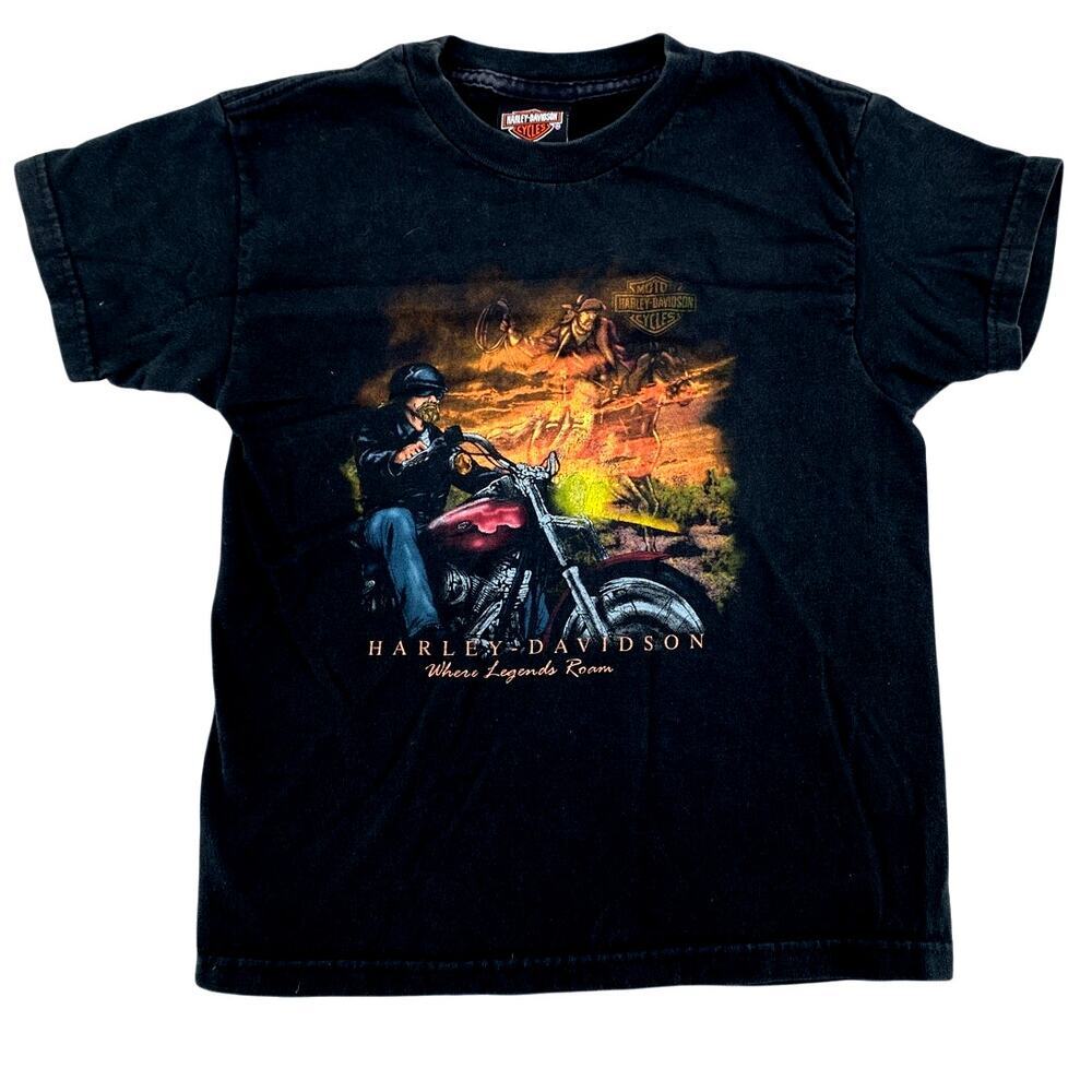 Vintage Harley Davidson Kids T Shirt S 6-8 Black Biker Graphic Made In USA Tee